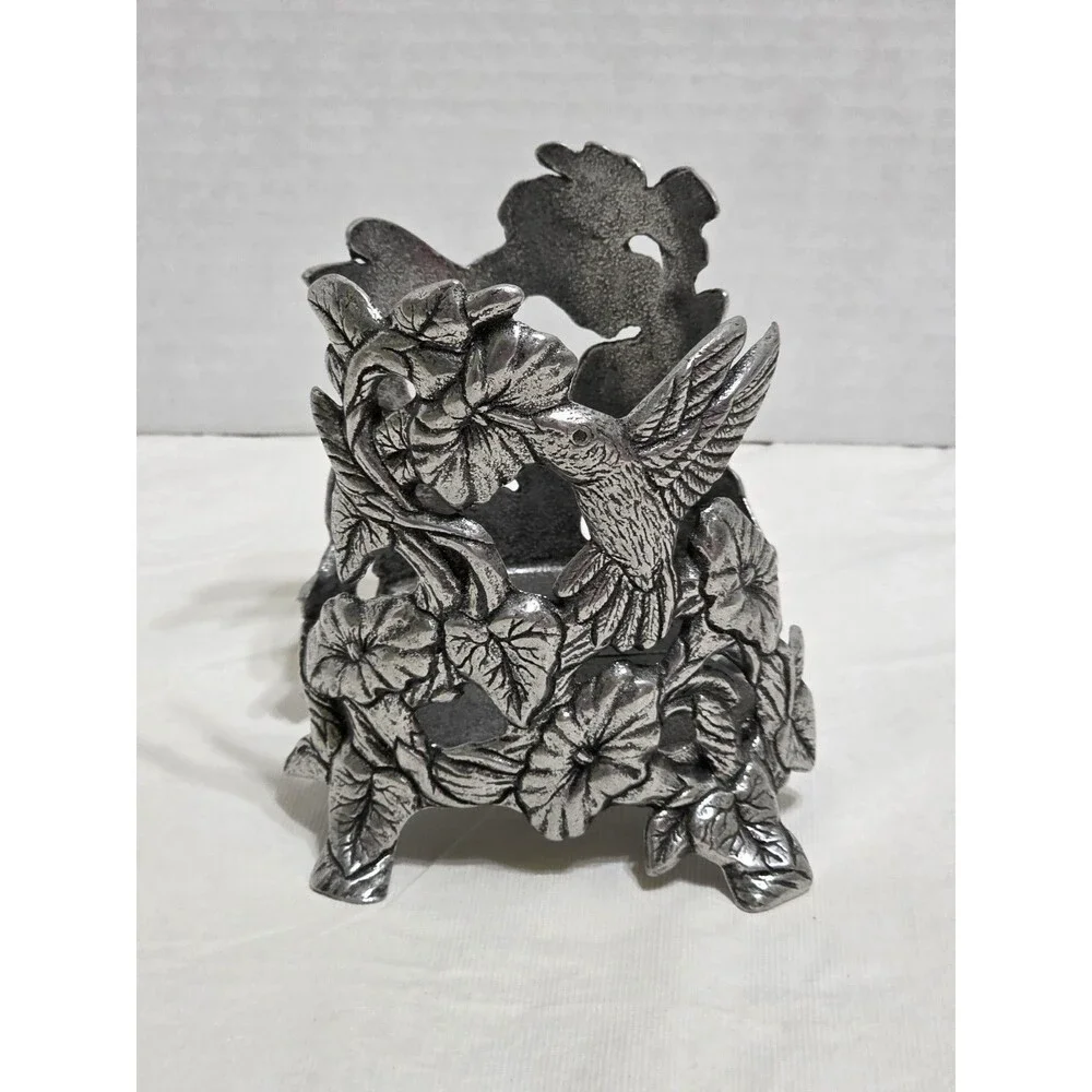 Hummingbird Silver Colored Pewter Metal Candle Holder 6